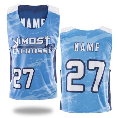 China Blue Sublimated Reversible Lacrosse Jersey Round Neck Breathable for sale
