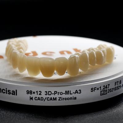 Κίνα A1 A2 A3 B1 B2 Dental Zirconia Block / Δίσκοι 98,5 mm Σύστημα FDA προς πώληση