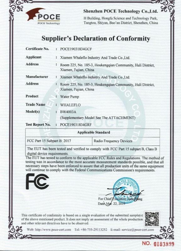 POCE19031834GCF - Xiamen Whaleflo Industry and Trade Co.,Ltd.