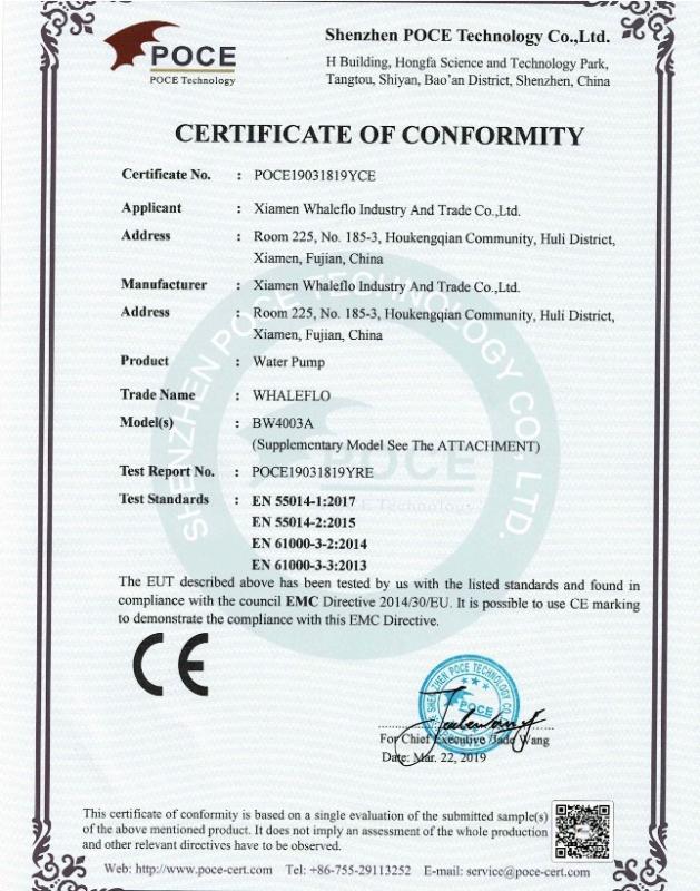 CE - Xiamen Whaleflo Industry and Trade Co.,Ltd.