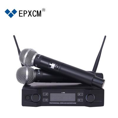 China Professional Wireless Microphone 2 Microphone Handheld Microphone UHF Handheld Dynamic Capsule 2 Channels Microphone For Karaoke System for sale
