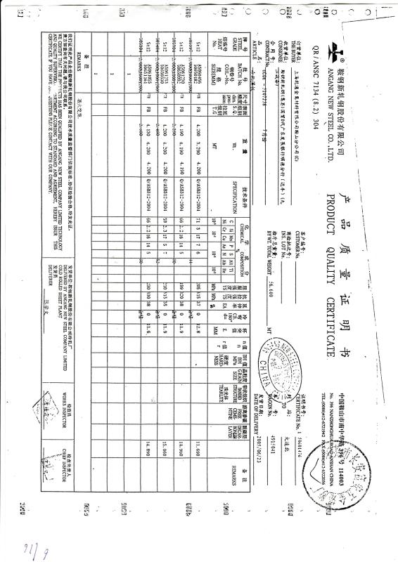 Iron Quality Certificate - Dongguan Geheng Locks Co., Limited