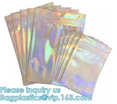 China ziplock Smell Proof Food Storage Hologram Holographic Rainbow Color Resealable Zip Lock Zipper Mylar Bags for sale