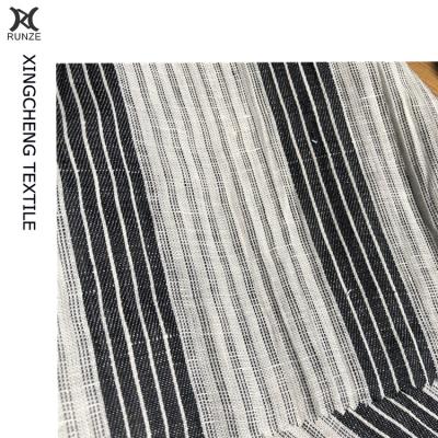 China 21S*21S Anti Pilling Linen Yarn Dyed Black Stripes Fabric Lady Dress Summer Suit Cloth for sale