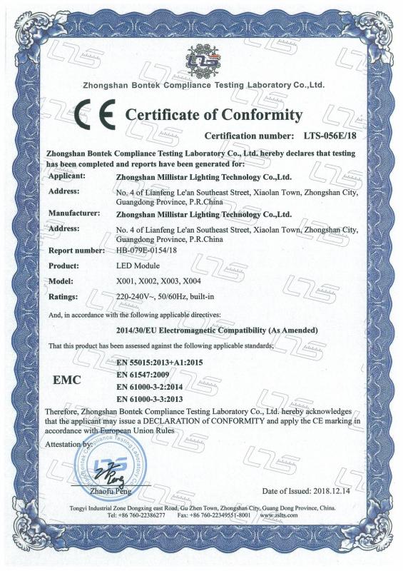 led module CE-EMC - Milleds Lighting Technology Co.,Ltd.
