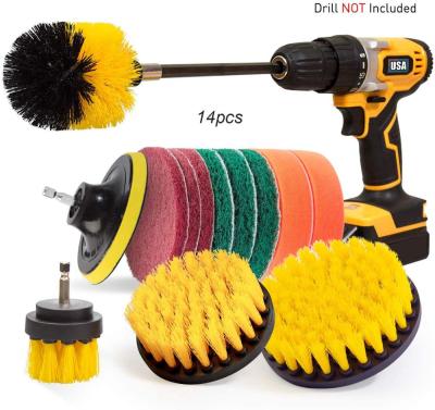 China Sustainable Set Of 14Piece Drill Brush Attachments, Scrub Pads And Sponge, Power Scrubber Brush for sale