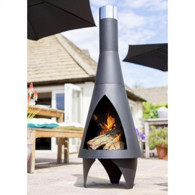 China Stored Fire Pit Wood Burning Steel Patio Chiminea Black With Grate And Poker for sale