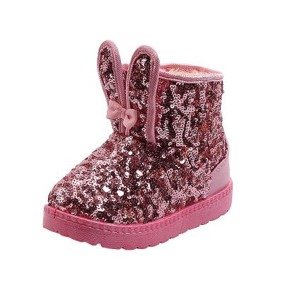 China Cheap Round Winter Price Kids Boots Casual Shoes For Girls Warm Lovely Snow Boots Sequin Rabbit Ears Unisex Snow Boots for sale