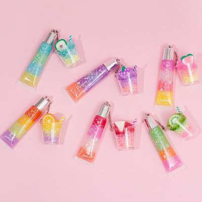 China Mix Rainbow Color Glitter Essence Lip Gloss Shining Lip Oil Keychain 13ml for sale