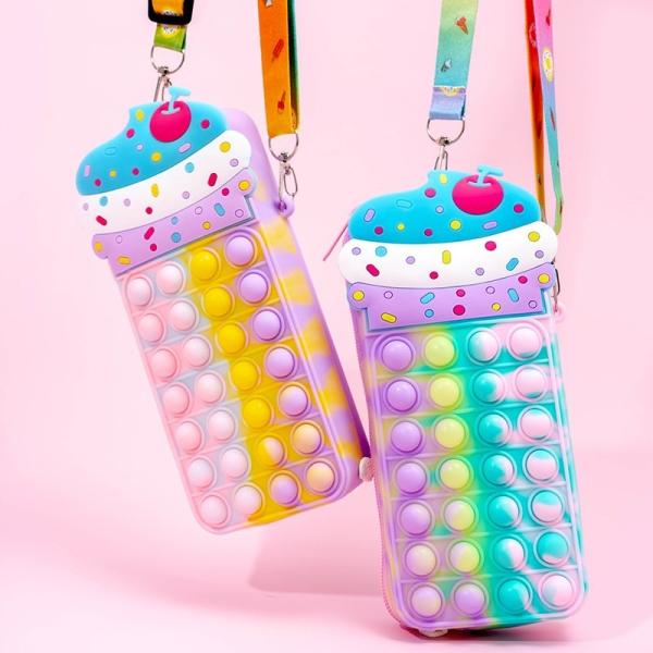 Quality Creative Children Cosmetic Play Makeup Kit With Cute Silicone Pop Push It Bag for sale