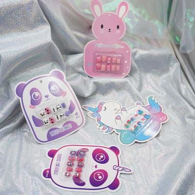 China Colorful Kids Cute Press On Nails Non Toxic Fake Nails With Glue 10 Pieces for sale