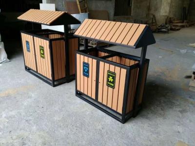 China Outdoor Playground Equipments Imitative Wood Garbage Double Dustbin for sale