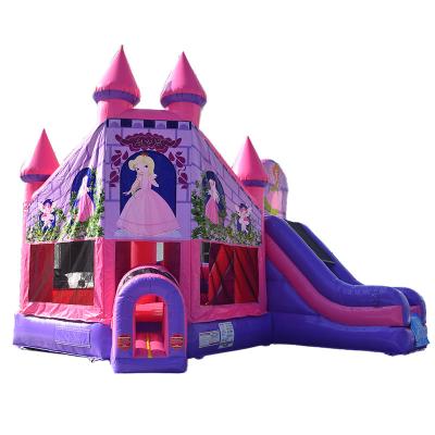 China Topbuy pink Princess Inflatable Castle Bounce House Kids Slide Jumping Playhouse Te koop