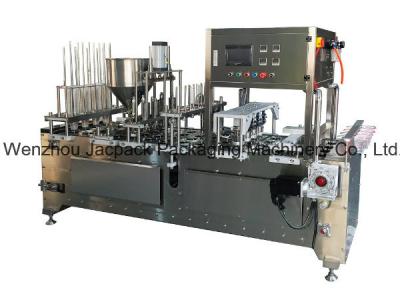 China PLC-gesteuerte rotative Yogurt-Tasse Füllung Dichtung Maschine 4000pcs/h Kapazität 0-85°C Temperatur zu verkaufen