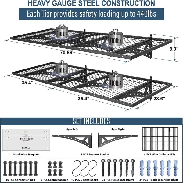 Quality Garage Storage Rack System 2x3ft Floating Adjustable Wall Grid Frame Shelves for sale