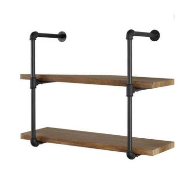 China Industrial Iron Pipe Stand Black Retro Shelving Wall Mounted DIY Open Storage Rack for sale