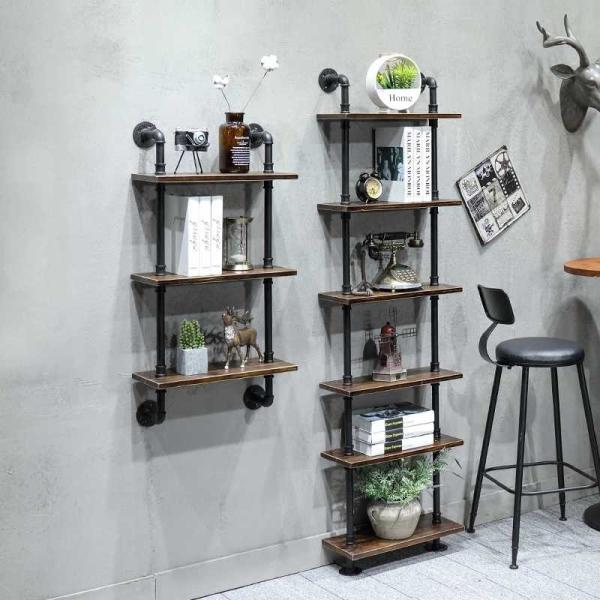 Quality Industrial Iron Pipe Stand Black Retro Shelving Wall Mounted DIY Open Storage for sale