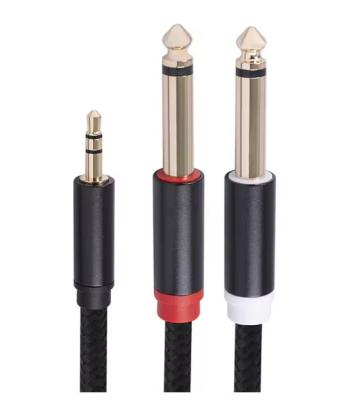 China Cabo de áudio de alto-falante 3,5 mm a duplo cabo auxiliar de 6,35 mm para alto-falante / telefone celular à venda