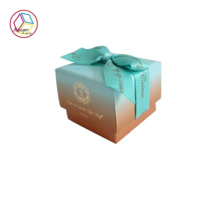 China Small Cardboard Jewelry Gift Boxes With Bowknot Gold Foil Stamping for sale