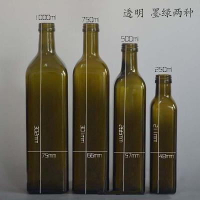 China 250ml 500ML 750ml 1000ml oil glass bottle/Marasca type glass oil bottle for sale