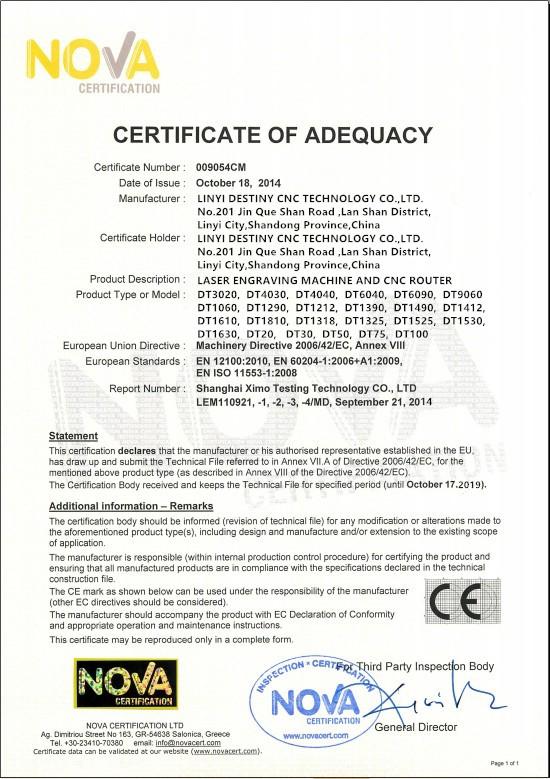 CE certificate - SHANDONG DESTINY CNC TECHNOLOGY CO.,LTD.