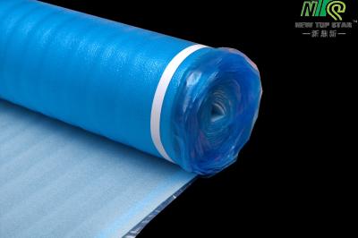 China 20KG/M3 Floor Underlay Roll Tape Attached 2mm Blue EPE Underlayment for sale