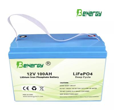 China Plastic Rechargeable LiFePo4 Battery Pack Bluetooth 12V 100AH Replace Lead Acid Battery Electric Vehicle for sale