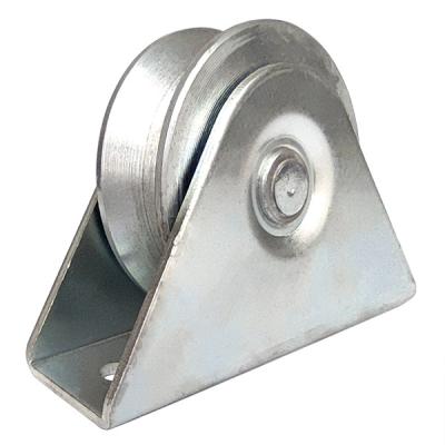China 4inch 100mm v groove sliding gate wheel With Bracket Double Bearings Galvanized Steel for sale