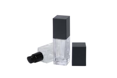 China Transparent Square Makeup OD32mm Foundation Glass Bottle 20ml 30ml Cosmetic Primer Dispenser for sale