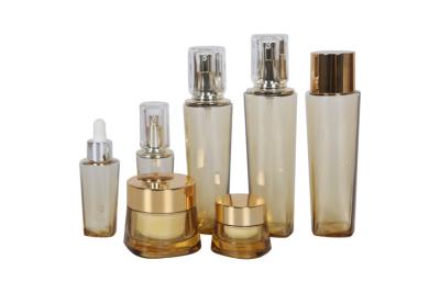 China Gold Cosmetic Packaging Set Plastic Dropper Bottle Lotion Bottle Toner Bottle And 15/50g Acrylic Cream Jar for sale