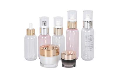 China Empty Trave Skincare Set PET 100ml Dropper Bottle 100ml 120ml Lotion Bottle And 15g 50g Acrylic Triangle Cream Jar for sale