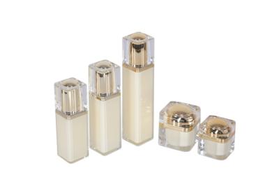 China Eco Friendly Square Acrylic Lotion Pump Bottles Cream Jars Skincare Combination Set for sale