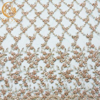 China Sequined Unique Lace Fabric 135cm Width 3D Embroidery For Wedding Gown for sale