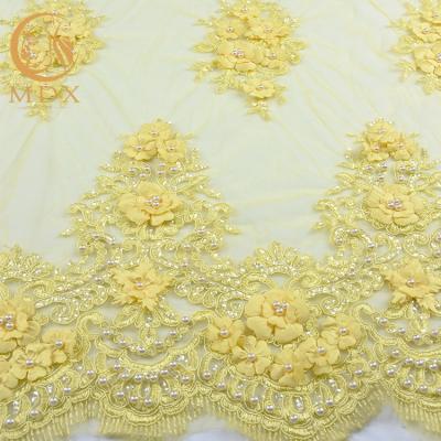 China Classic Clothing 3D Embroidered Floral Lace Beaded 135cm Width 80％ Nylon for sale