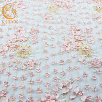 China Multiple Colors Tulle 3D Floral Lace Fabric Nylon Embroidery Lace Fabric for sale