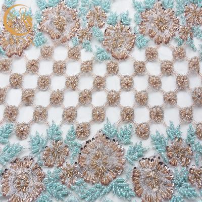 China Polyester Beads Multicolor Lace Fabric / Types Of Lace For Wedding Dresses for sale