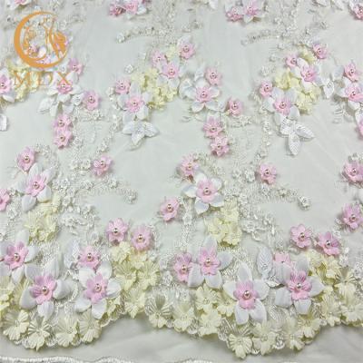 China Luxury African Bridal Lace Fabrics Knitted Handwork Multicolor Flowers for sale