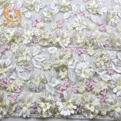 China 3D Flowers Bridal Lace Fabrics Soluble 1 Yard Embroidery Multicolor for sale