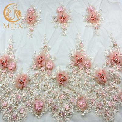 China Pure Handmade Flower Blush Pink Lace Fabric MDX 135cm Width Embroidered for sale