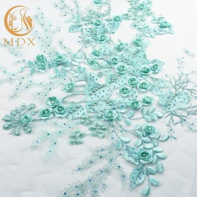China 80% Nylon Bridal Lace Fabrics / Mint Green Lace Material With Rhinestone for sale