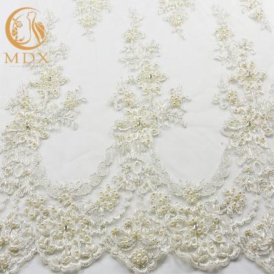 China 91.44cm Length Off White Lace Fabric / Embroidered Tulle Fabric By The Yard for sale