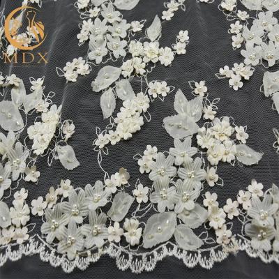 China Tulle 3D White Flower Lace 80% Nylon Embroidery For Wedding for sale