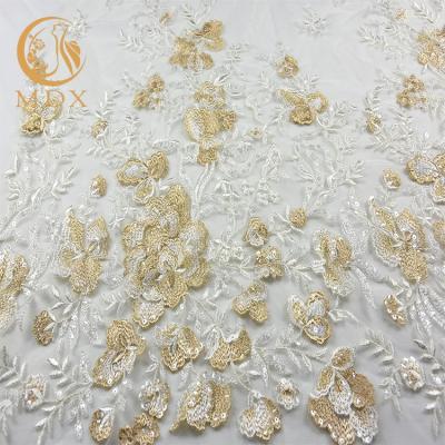 China High Quality Soft Embroidered Mesh Lace Fabric Sequins 20% Polyester for sale