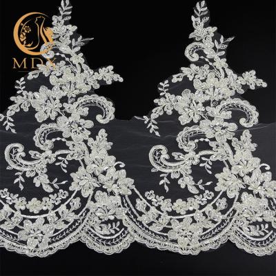 China Free Sample MDX Beaded Lace Trim Fabric Embroidered For Garment for sale
