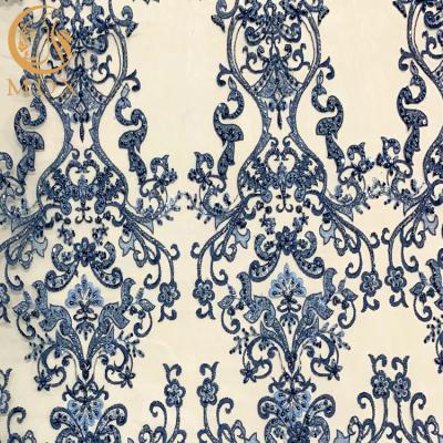 China Fantasy Design Beaded Sequins Lace Fabric For Party Dress for sale