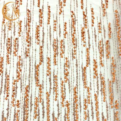 China 3D Flower Lace Beaded Bridal Embroidery Fabrics For Party for sale