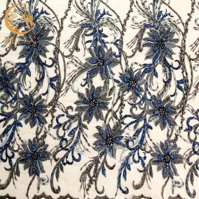 China Classy Sequined Beaded Bridal Embroidery Lace Fabric By The Yard for sale