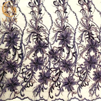China Patterned 3D Handwork Beaded Lace Fabric For Wedding Clothes for sale