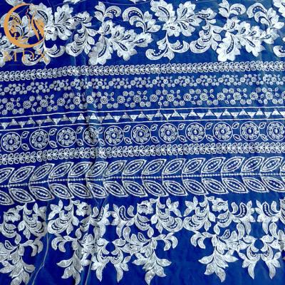 China High End Exclusive White Bridal Tulle Lace Fabric Handmade Embroidery for sale