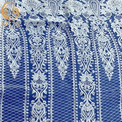 China French Sequence White Bridal Sequin Lace Fabric for Wedding Dress for sale